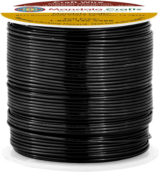 Mandala Crafts 18 Gauge Anodized Aluminum Craft Wire for Jewelry Making - 100 FT Colored Flexible Black Wire - Bendable for Bonsai Armature Crafting Sculpting - Crafty Corner