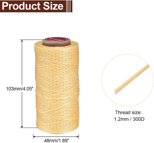 uxcell Flat Leather Sewing Waxed Thread, 140m / 153 Yards Polyester Wax String, 300D Wax Stitching Cord for Leather Crafts, Bookbinding, Bracelets Braided, Yellow Brown