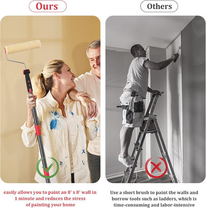 Multi-Function Paint Roller Kit - 72in Stainless Steel Pole, Mural Brush for Walls & Ceiling, No Drip, Grey