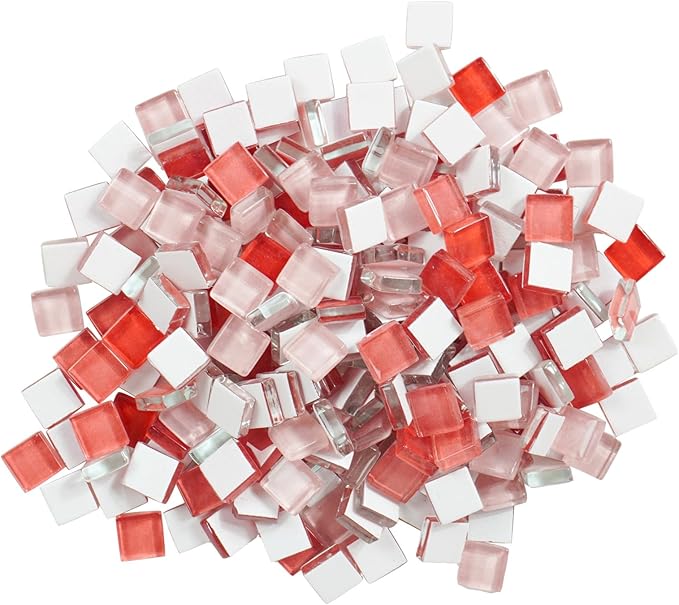 Square Glass Mosaic Tiles Bulk for Adults Crafts Supplies,200g Iridescent Glass Pieces for DIY Mosaic Art Picture Frames Handmade Jewelry Coasters Decoration