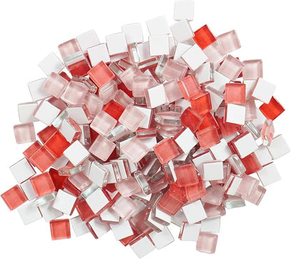 Square Glass Mosaic Tiles Bulk for Adults Crafts Supplies,200g Iridescent Glass Pieces for DIY Mosaic Art Picture Frames Handmade Jewelry Coasters Decoration