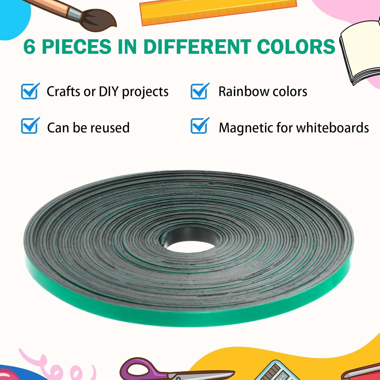 Magnetic Tape Roll Thin Strips, 0.39 Inch x 33 Feet Magnetic Board Dividers Whiteboard Graphic Decorative Tape Marking Line for Classroom Office Art Accessories(Green)
