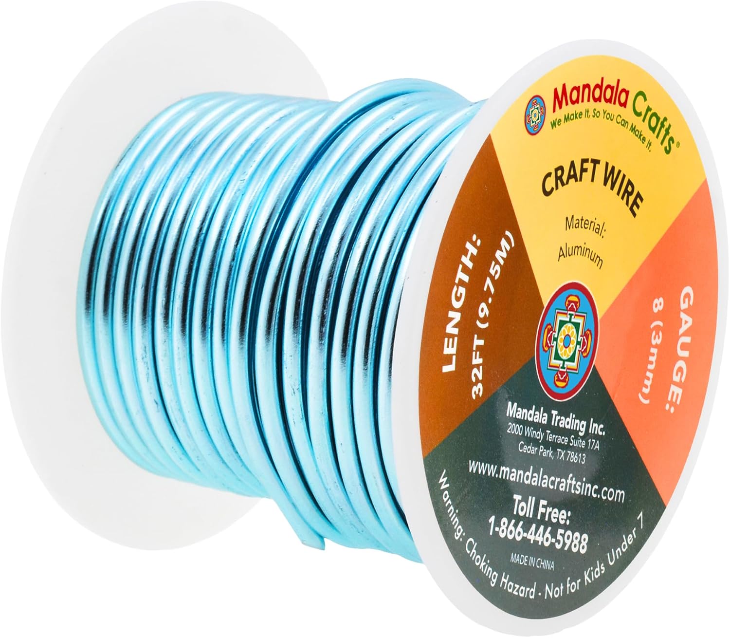 Mandala Crafts 8 Gauge Anodized Aluminum Craft Wire for Jewelry Making - 32 FT Colored Flexible Turquoise Wire - Bendable for Bonsai Armature Crafting Sculpting - Crafty Corner