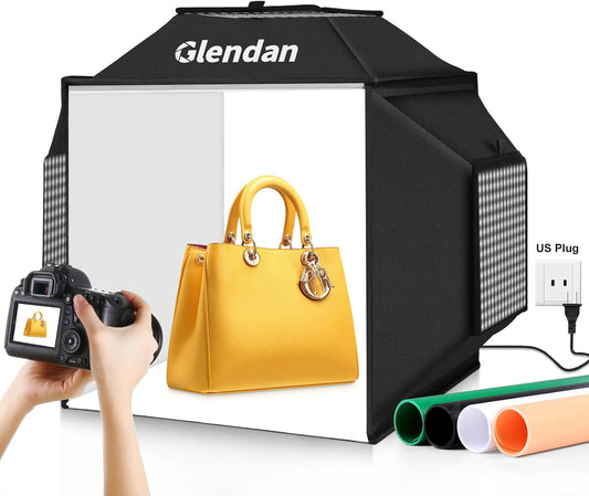 Glendan Portable Light Box Photography: 16"x16" Professional Dimmable Photo Box with High CRI 480 LED Lights - Soft Box with 4 Photo Backdrops for Jewelry and Product Photography