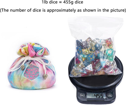Large Dice Bags with Pockets Rainbow Storage Bag D20 Logo for DND RPG Game Dices (with 1lb Random DND Dice)