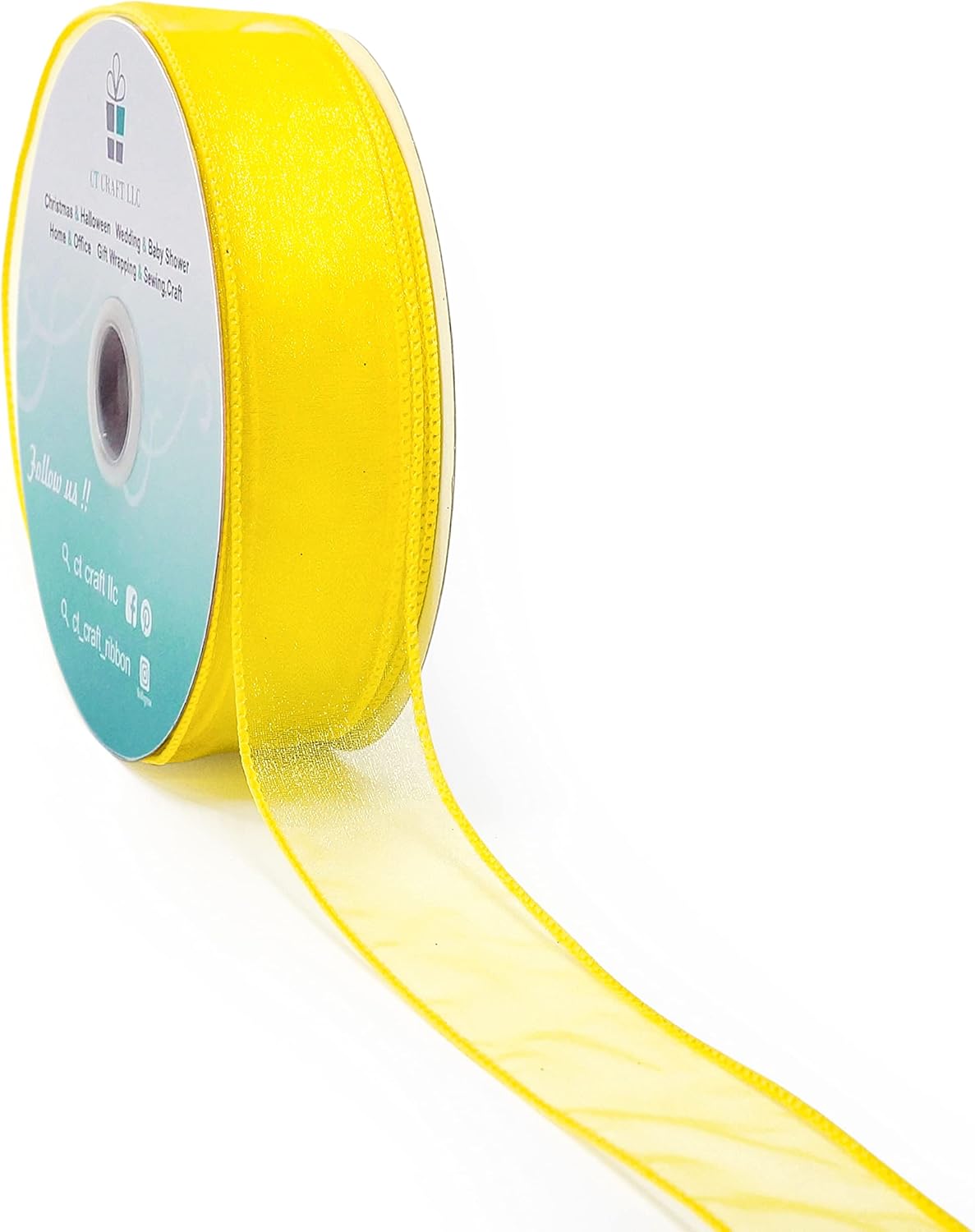 CT CRAFT LLC Sheer Organza Wired Ribbon 1.5" x 50Yards Yellow for Wedding Chair Bow Flora Bouquet Gift Wrapping Christmas Tree Home Decor Wreath - Crafty Corner