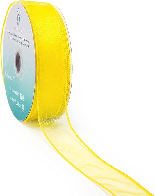 CT CRAFT LLC Sheer Organza Wired Ribbon 1.5" x 50Yards Yellow for Wedding Chair Bow Flora Bouquet Gift Wrapping Christmas Tree Home Decor Wreath - Crafty Corner