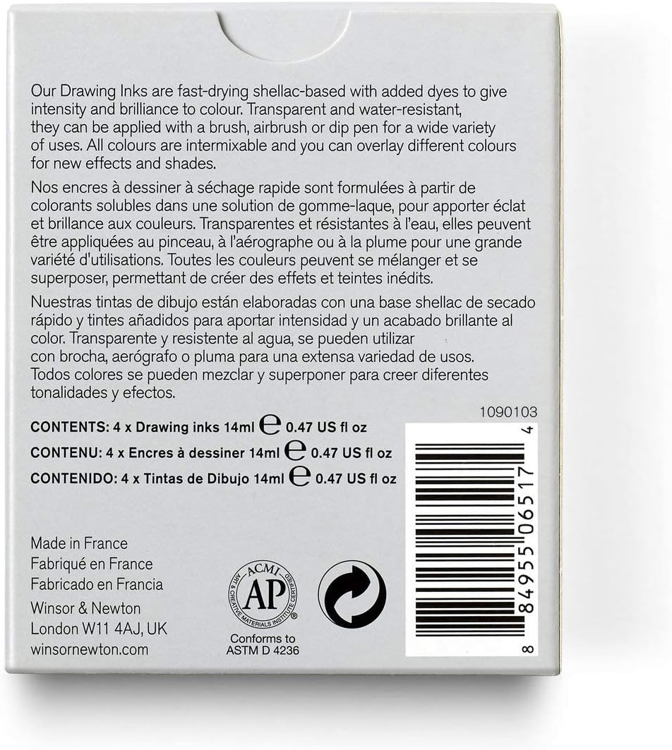 Winsor & Newton Collection Drawing Ink Set, Set of 4, Black, White, Metallic Tones - Crafty Corner