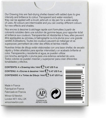 Winsor & Newton Collection Drawing Ink Set, Set of 4, Black, White, Metallic Tones - Crafty Corner