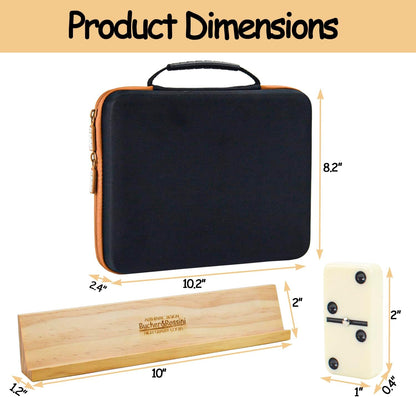 Dominos Set Adults with 4 Domino Racks Double Six Dominoes set in Portable Case Double 6 Domino's Game Set with 4 Wooden Domino Holders in EVA Hard Case Sturdy and easy to carry Ideal Gift Present