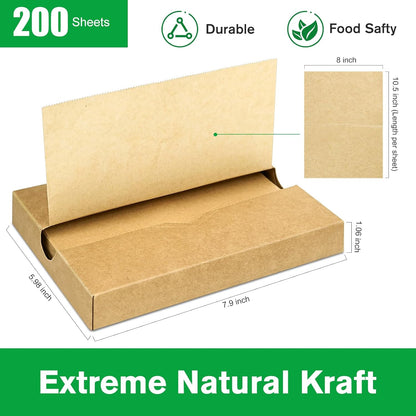 Precut POP UP Deli Paper Sheet Pack of 200, Interfolded Heavy Paper for Food Wrap and Serving (8" x 10-1/2", Kraft）