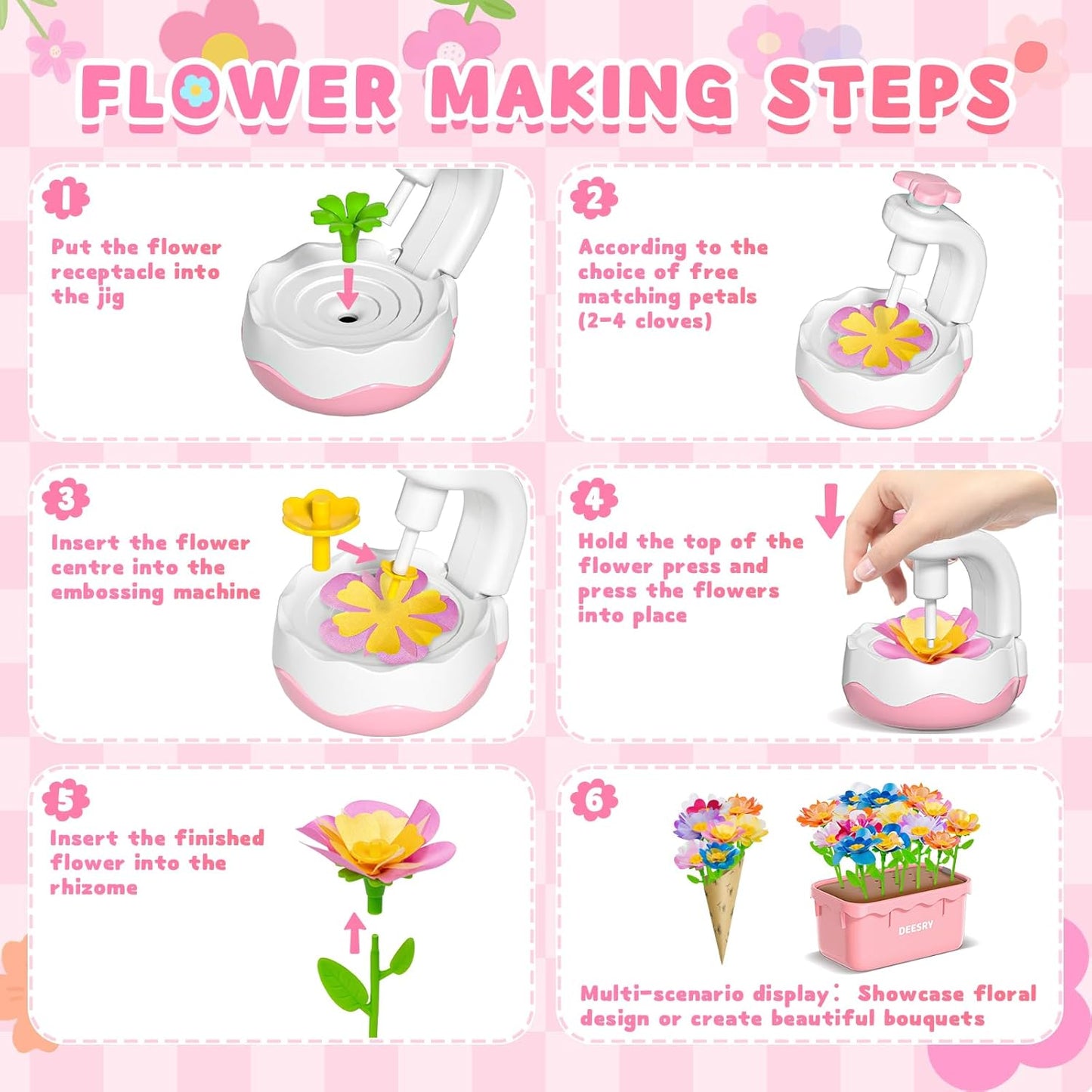 Deesry Fabric Flower Bouquets Toys, DIY Flower Craft Kits Year, Flowers Market Toy, Educational Arts & Crafts Toy, DIY Creative Activity As Christmas Birthday Gift for 4 5 6 7 8 Year Toddler Girl-02
