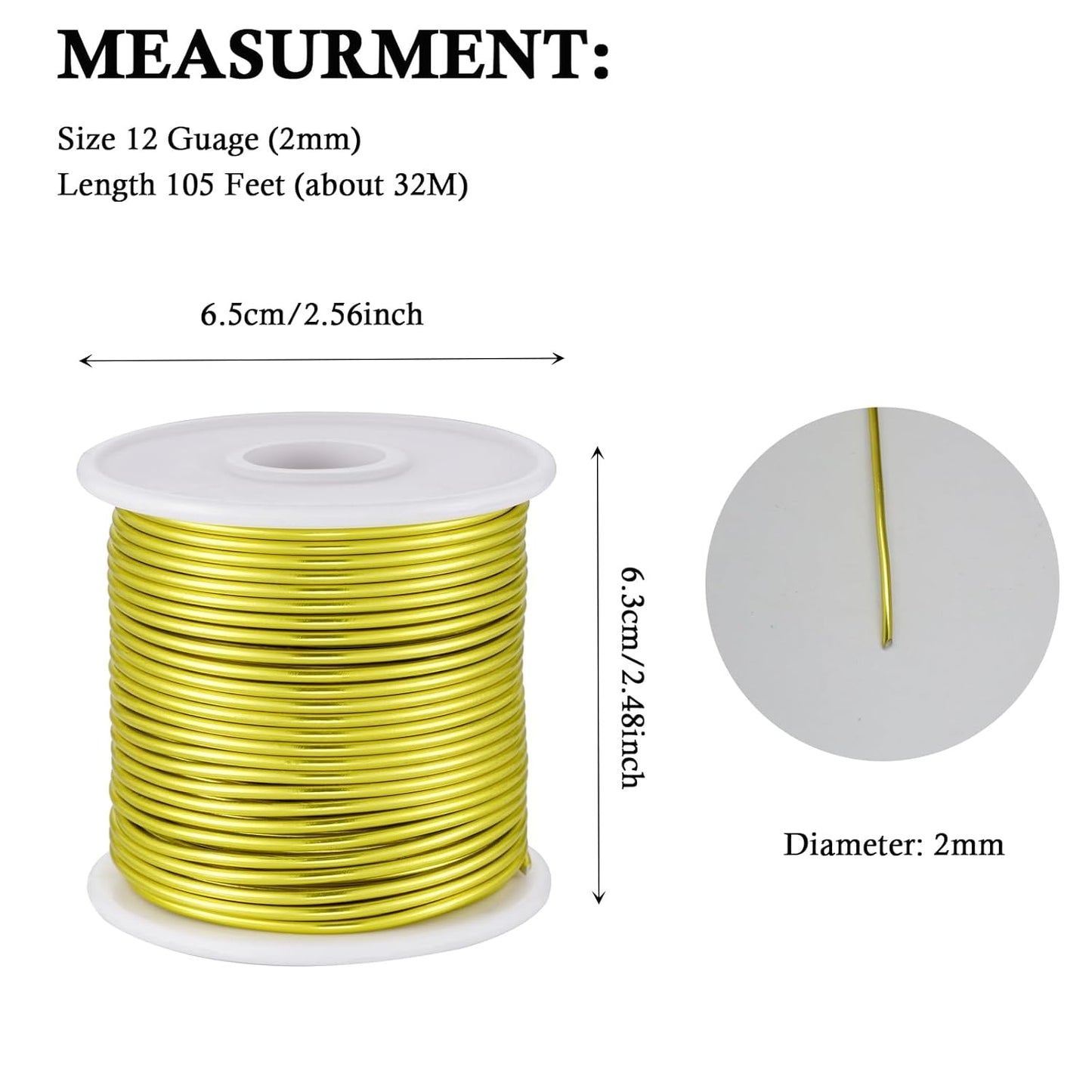12 Gauge Yellow Green Aluminum Craft Wire (105FT) - Anodized for Jewelry Making, Beading Floral, Plant Gardening, Sculpting & Modeling Craft Wire (Yellow Green #7, 2mm) - Crafty Corner