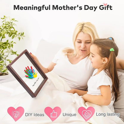 Family Handprint Kit, Hand Prints Keepsake Frame, DIY Craft Gift for New Parents & Mom & Baby, Grandparents, Mother's Day, Father's Day, Adoption Day, Anniversary, 6 Non -Toxic Paints (Walnut)