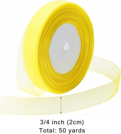 Ribbon for Gift Wrapping 3/4 inch Yellow Sheer Organza Ribbon for Flower Bouquet Tulle Thin Chiffon Ribbons for Wedding Invitations Christmas Halloween Presents Decorations Crafts 50 Yards - Crafty Corner