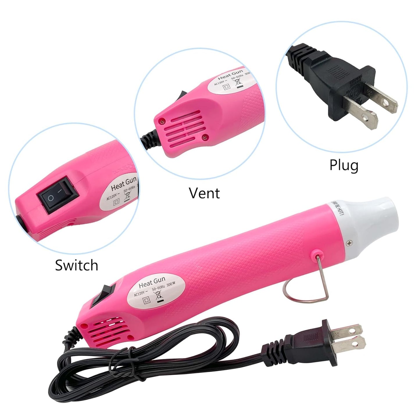 Mini Heat Gun, Portable Hot Air Gun Tool for DIY Crafts Heat Shrink Gun for Epoxy Resin, Embossing, Shrinking Wrapping Drying Paint Removing Stickers (Pink) - Crafty Corner