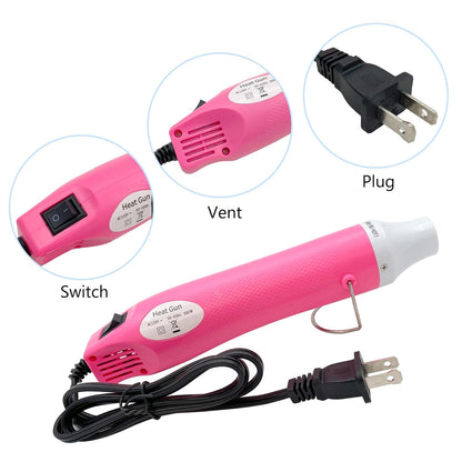 Mini Heat Gun, Portable Hot Air Gun Tool for DIY Crafts Heat Shrink Gun for Epoxy Resin, Embossing, Shrinking Wrapping Drying Paint Removing Stickers (Pink) - Crafty Corner