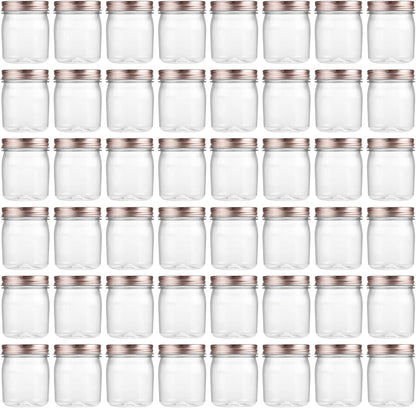 novelinks 8 oz Clear Plastic Jars with Screw-On Lids - BPA-Free Refillable Storage Containers for Slime, Spices, Crafts, Kitchen & Home Organization (48 Pack,Rose Gold)