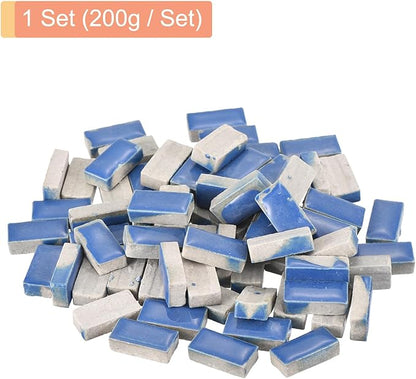 MECCANIXITY 200g Ceramic Mosaic Tiles for Crafts Bulk, Rectangle Blue Ceramic Tiles for Mosaic Kits Garden Stepping Stone Cup Mat