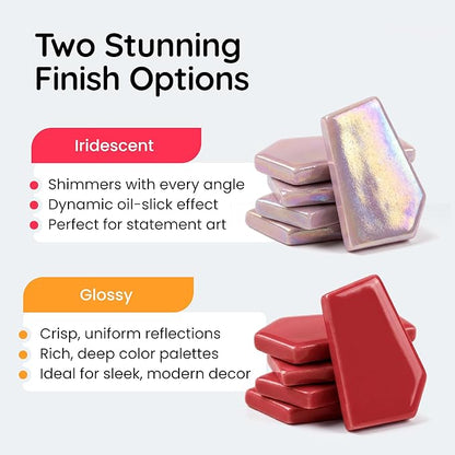 Irregular Glass Mosaic Tiles Bulk 500g Glossy and Iridescent Mosaic Glass Tiles for DIY Projects and Arts and Crafts Solid Colors and Mixes (Iridescent Red, Orange, Yellow & Green)