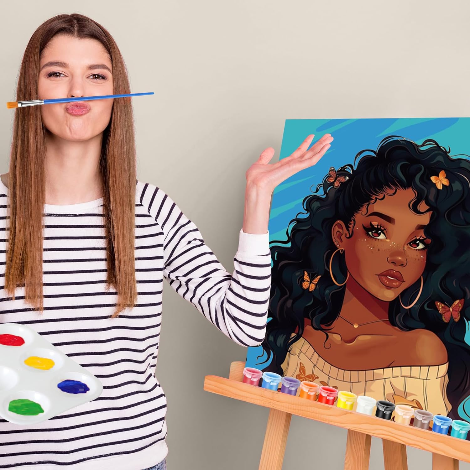 Zhanmai 12 Pack Pre Drawn Canvas for Painting Sip and Paint Kit 8" x 10" Paint Party Set Canvas Painting Pre Printed Canvases for Party Favor DIY Virtual Adult's Date Night(Charming Girl) - Crafty Corner