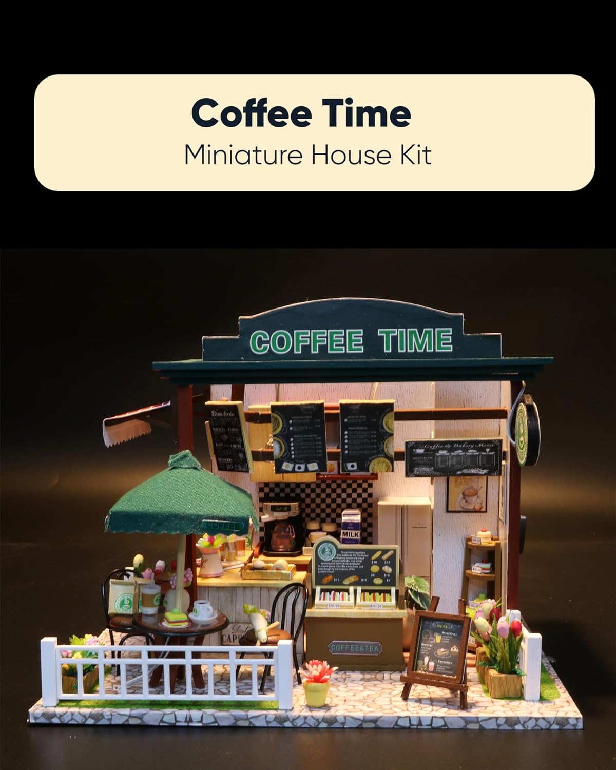 Miniature House Kit, Miniature Dollhouse, Mini Houses for Beginners, Mayberry Street Miniatures, Model Building Craft Diorama Kits for Adult, Ideal Gifts for Birthday, Easter Christmas(Coffee Shop)