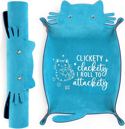 Blue Cat Dice Tray Novelty Purple Cat Shape PU Leather Dice Tray for Rolling Portable Dice Holder Desk Organizer DND Accessories Unique Gift for RPG Game Players
