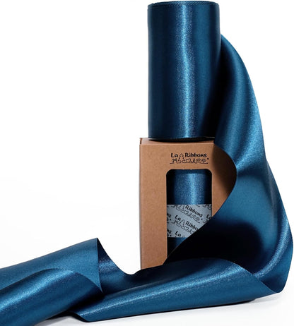 LaRibbons Navy Satin Ribbon 4 Inch 10 Yards Double Faced Luxury Dark Blue Silk Ribbon for Gift Wrapping Flower Bouquets Bow Christmas Wedding Party Decoration - Crafty Corner