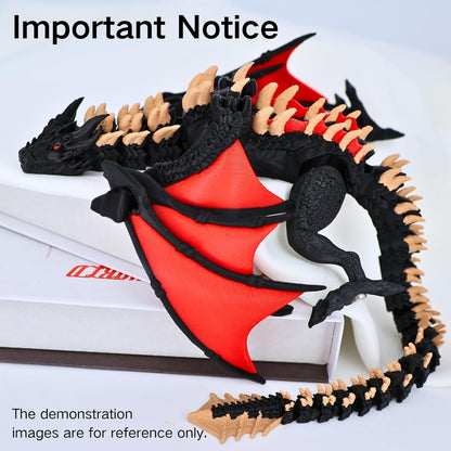 3D Printed Dragon - 12 inch Flying Flexible Dragon with Wings, Home Decor, Birthday Gift, Desk Pet(Red Black-Dragon)