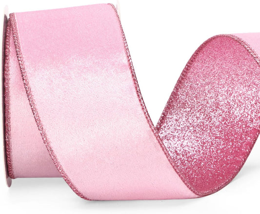 Ribbli Pink Velvet Wired Ribbon 2.5 Inch Velvet with Glitter Christmas Ribbon for Tree Decoration Big Bow Gift Wrapping Crafts Wreaths Supplies - 10 Yards - Crafty Corner