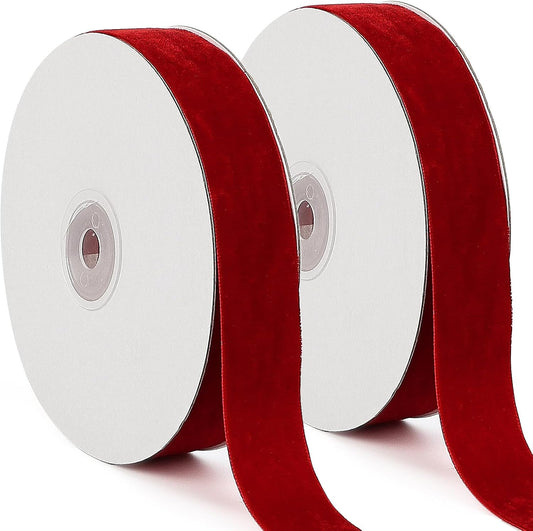 Red Velvet Ribbon, 1 Inch x 20 Yards Single Faced Red Ribbon for Gift Wrapping, Bow Making, Christmas Tree Decorations, Wreath Making and DIY Crafts (10 Yards Each Roll) - Crafty Corner