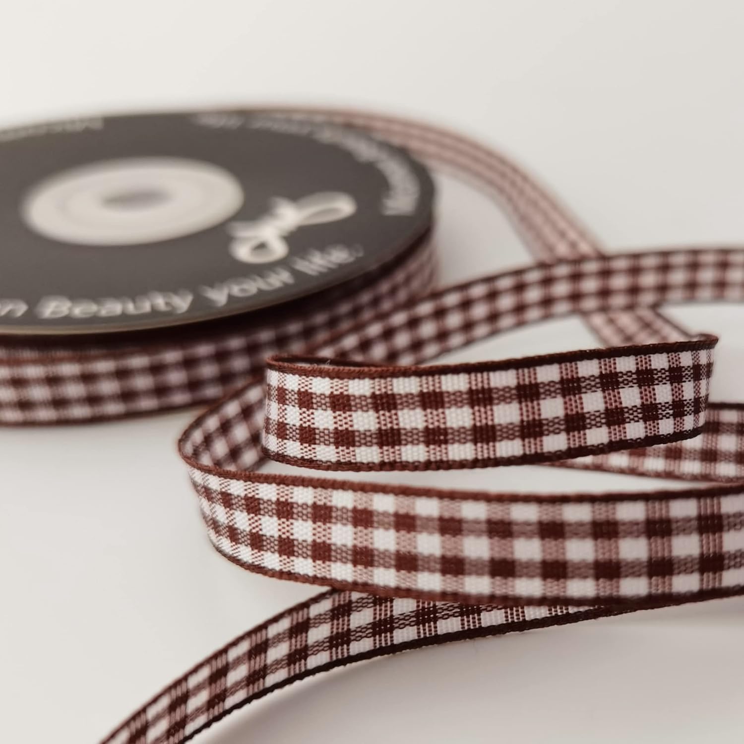 Brown Gingham Ribbon 25 Yards Christmas Ribbon for Crafts Plaid Checked Ribbon 100% Polyester (3/8", Brown) - Crafty Corner