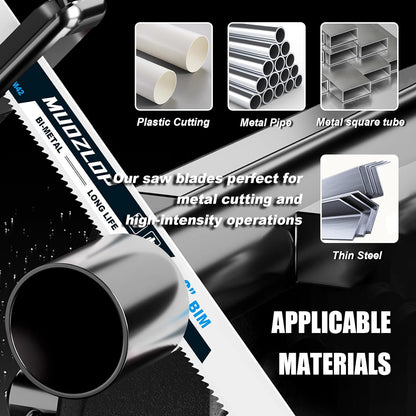 5 Pack 12 inch Reciprocating Saw Blades Set,8+10 TPI High Carbon Saw Blades,Metal Saw Blades with Organizer Case (5, 8+10TPI/300mm)