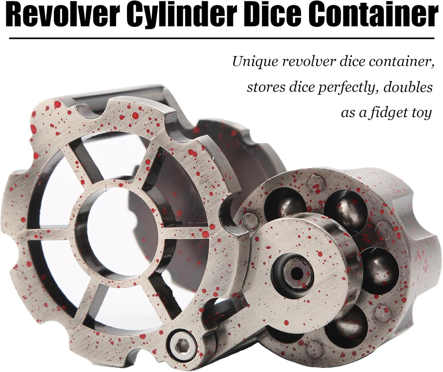 Bullet Dice, Revolver Bullet Metal Dice Set with Spinning Revolver Cylinder Container & Seven Polyhedron Dices for Sci-Fi, War, Crime Theme Tabletop Games