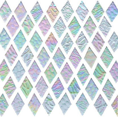 60 Pieces 1 Inch Each Side Diamond Shape(White Clear Iridescent) Stained Glass for DIY Crafts, Precut Mosaic Tiles Bulk - Mosaic Kits, Windows, Art Projects - Stained Glass Pieces for Beginners