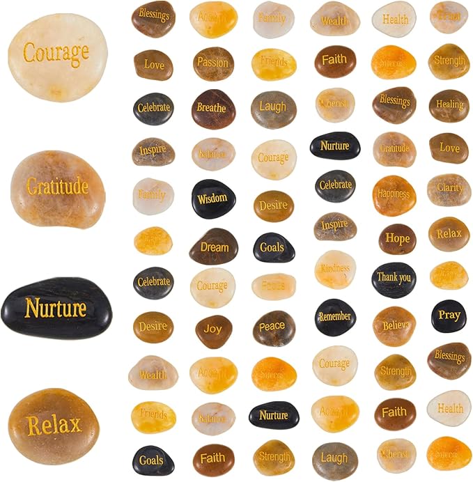 Fabbay Engraved Inspirational Stones, Encouragement Motivational Rocks with Words, Natural River Stone Bulk Set for Garden Decor, Meditation, Positive Gifts & Easter Decorations(Vintage Color,80 Pcs)