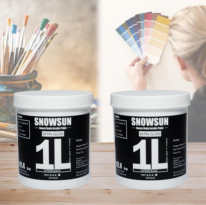 SNOWSUN Charcoal Black Acrylic Paint, 2 Pack 1 L /42.4 oz Large Bulk Acrylic Paints, Gloss Non-Toxic Heavy Body Paints - Thick Art Paints for Multi-Surface Canvas Wood Ceramic Fabric Wall- Ideal for Artists & Beginners