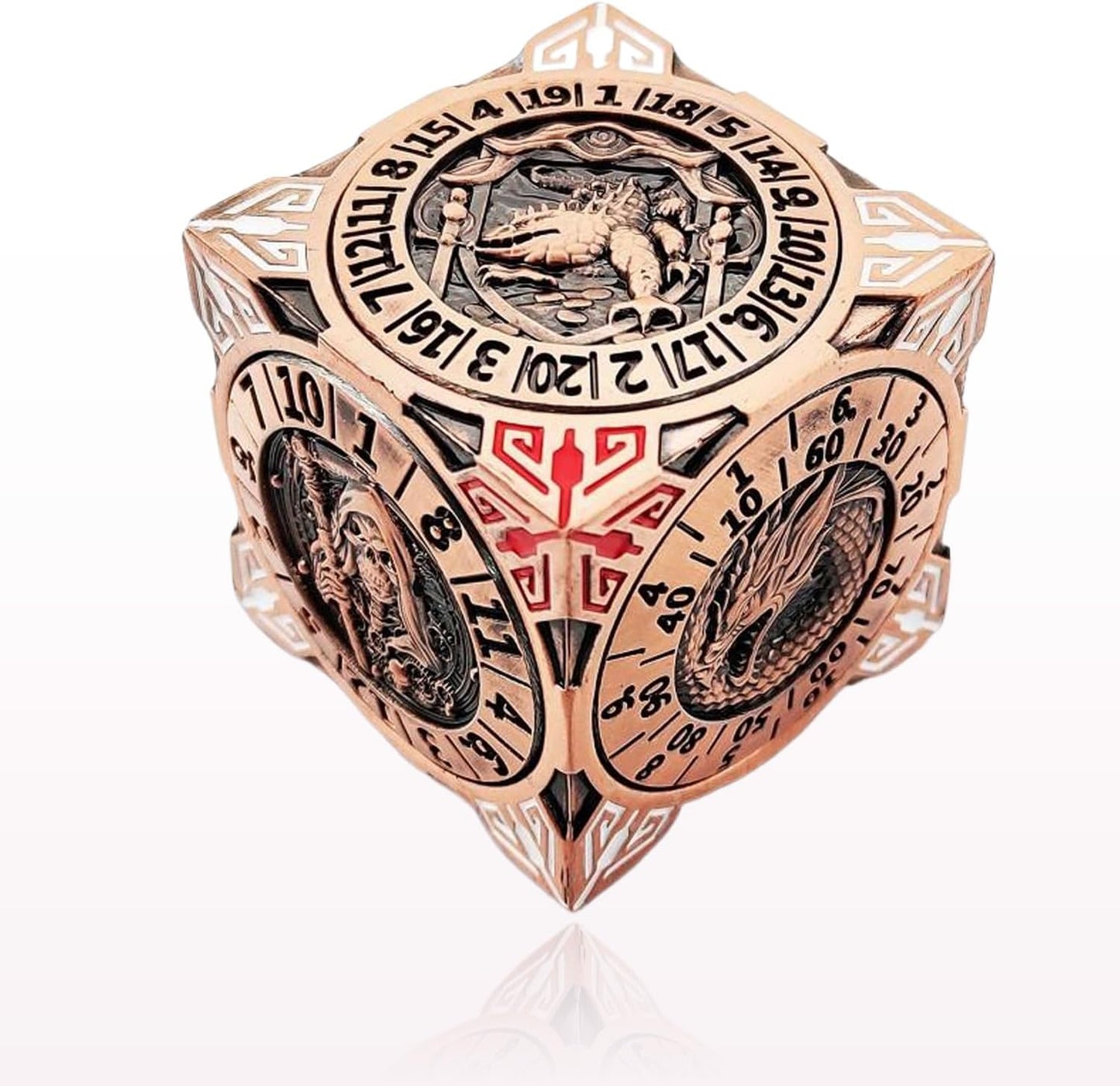 6 Sided Spinner DND Dice - Metal D4 D6 D8 D10 D10% D12 D20 All in One D&D Set - Cool Role Playing Gifts for Dungeons and Dragons TRPG MTG Games Lover Players Red Copper