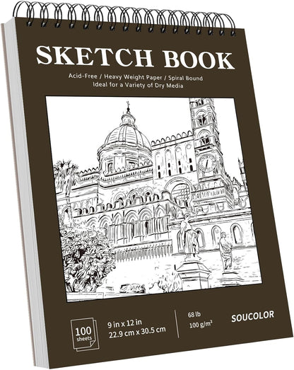 Classroom Must Haves Supplies for Teacher Student, Soucolor 9" x 12" Sketch Book 100 Sheets, Back to School Supplies, Art Sketchbook, Acid Free (68lb/100gsm) Artist Drawing Book Painting Sketching Pad - Crafty Corner