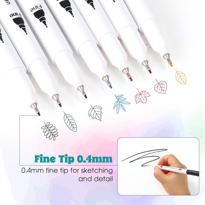Water-based Ink Brush Markers Pens for Kids Adult, 60 Colors Dual Tip Drawing Markers for Sketching Coloring Note-taking Calligraphy, Office & School Supplies