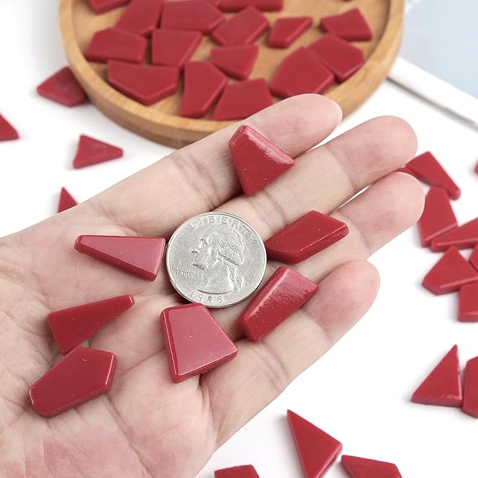 Youway Style Red Mosaic Tiles for Crafts Bulk,200g Broken Glass Tiles for DIY Holiday Mosaic Art Decor,Garden Mosaic Supplies Pieces