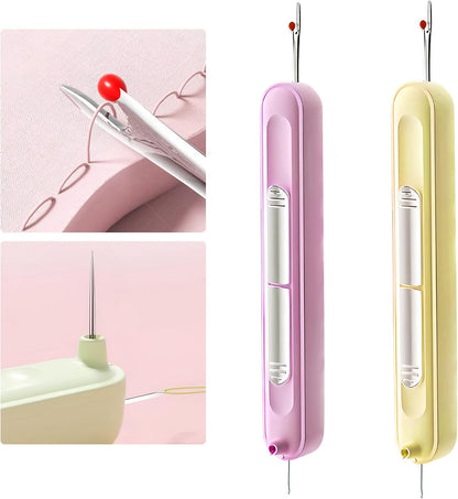 Upgraded 2 in 1 Automatic Needle Threaders Seam Ripper,Quilting Supplies Sewing Kit,Quick Sewing Machine Loop Needle Threaders (2PCS-Yellow,Purple)