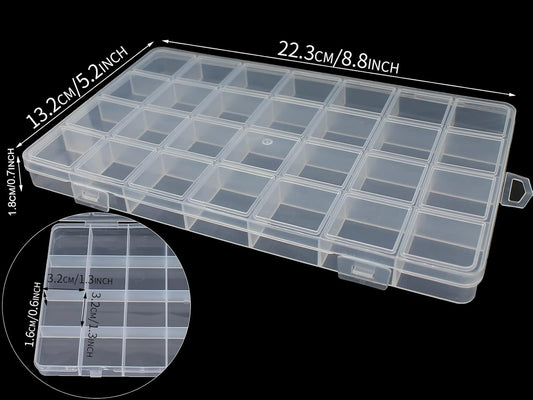 4Packs 28 Grids Bead Organizer Plastic Organizer Box with Fixed Dividers-Jewelry, Accessories, and Small Parts Container Clear Box for Jewerly Beads, Sewing, Drawing