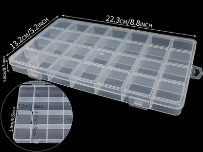 4Packs 28 Grids Bead Organizer Plastic Organizer Box with Fixed Dividers-Jewelry, Accessories, and Small Parts Container Clear Box for Jewerly Beads, Sewing, Drawing