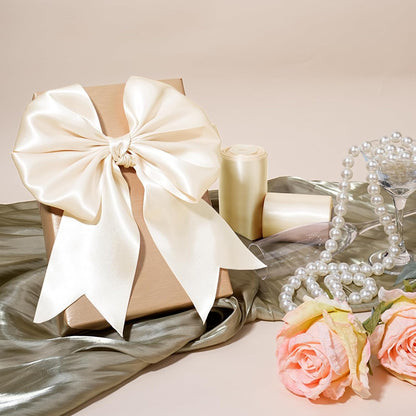 LaRibbons Nude Satin Ribbon 4 Inch 10 Yards Double Faced Luxury Nude Silk Ribbon for Gift Wrapping Flower Bouquets Bow Christmas Wedding Party Decoration - Crafty Corner