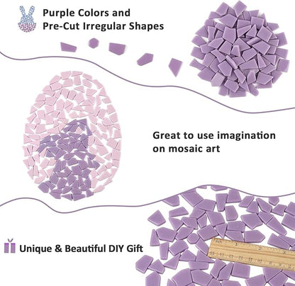 Youway Style Purple Glass Mosaic Tiles for Crafts Bulk,200g Broken Glass Pieces for DIY Mosaic Art Decor,Garden Mosaic Supplies