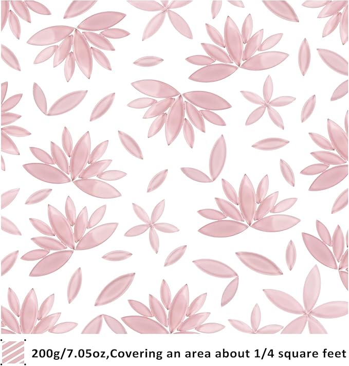 Youway Style Pink Leaf Mosaic Tiles for Crafts Bulk,200g Petal Mosaic Glass Pieces,Flower Glass Tiles for Christmas Mosaic Decorations,Garden Mosaic Supplies Kit