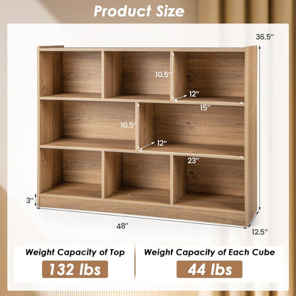 Toy Storage Organizer, 3-Tier Kids Bookshelf, 8 Cube Kids' Bookcases, Cabinets & Shelves, Wooden Toy Organizers, Small Book Shelf for Bedroom, Playroom, Classroom, Nursery (Natural)