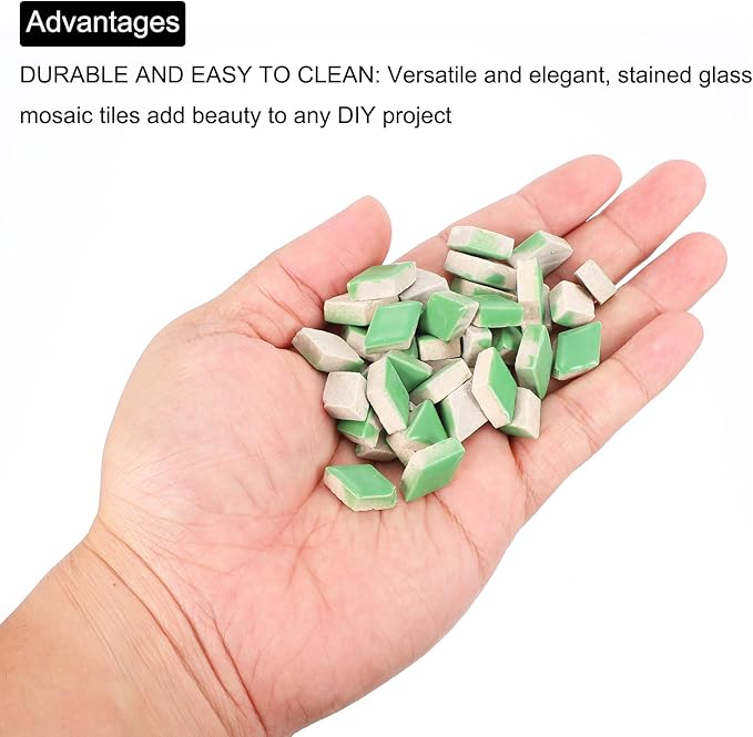 MECCANIXITY 200g Ceramic Mosaic Tiles for Crafts Bulk, Rhombic Green Ceramic Tiles for Mosaic Kits Garden Stepping Stone Cup Mat