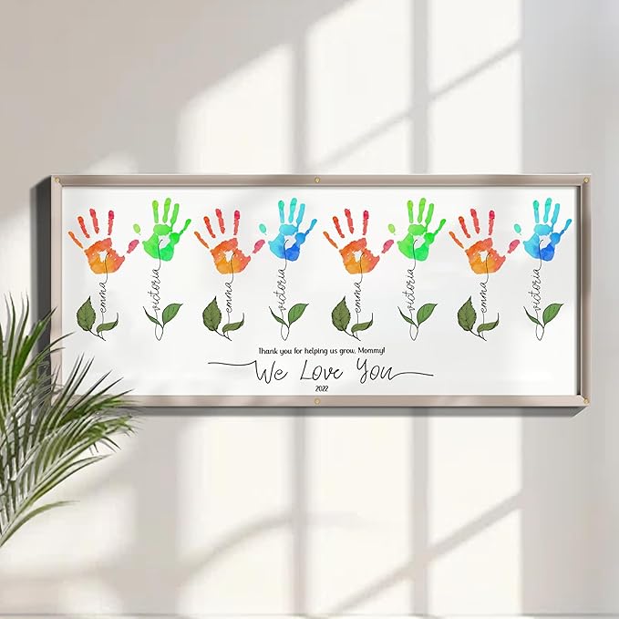 Flower Handprints Mother’s Day Handprint Art DIY Kit – Custom Mother's Day Handprint Art DIY Gifts for Grandparents and Moms from Kids, Christmas, Birthday Crafts Gifts
